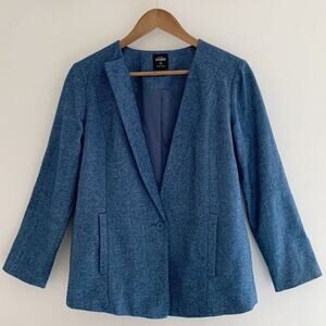 Kate Spade Saturday Suit Yourself Long Sleeve Blue Wool Blend Blazer Sz XS